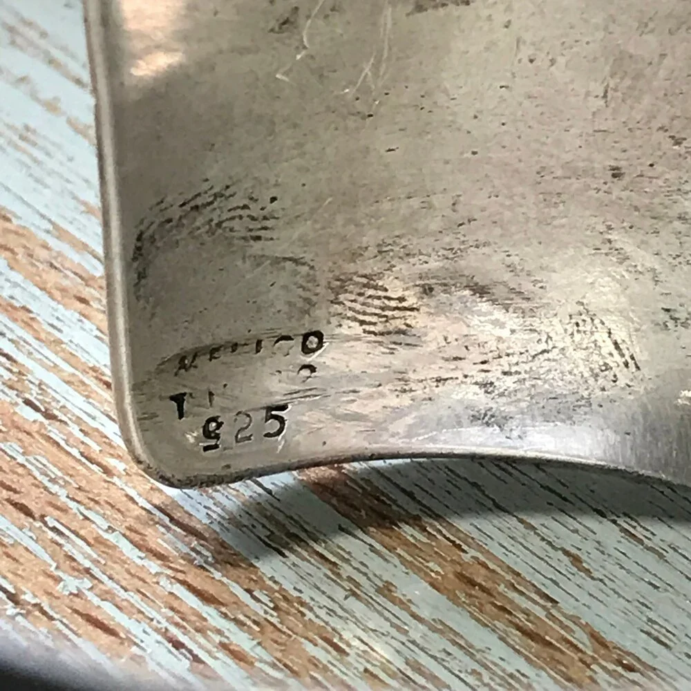 Vintage Sterling Silver Cuff Bracelet Inlay work Stamped Mexican Silver Jewelry - Picture 7 of 8